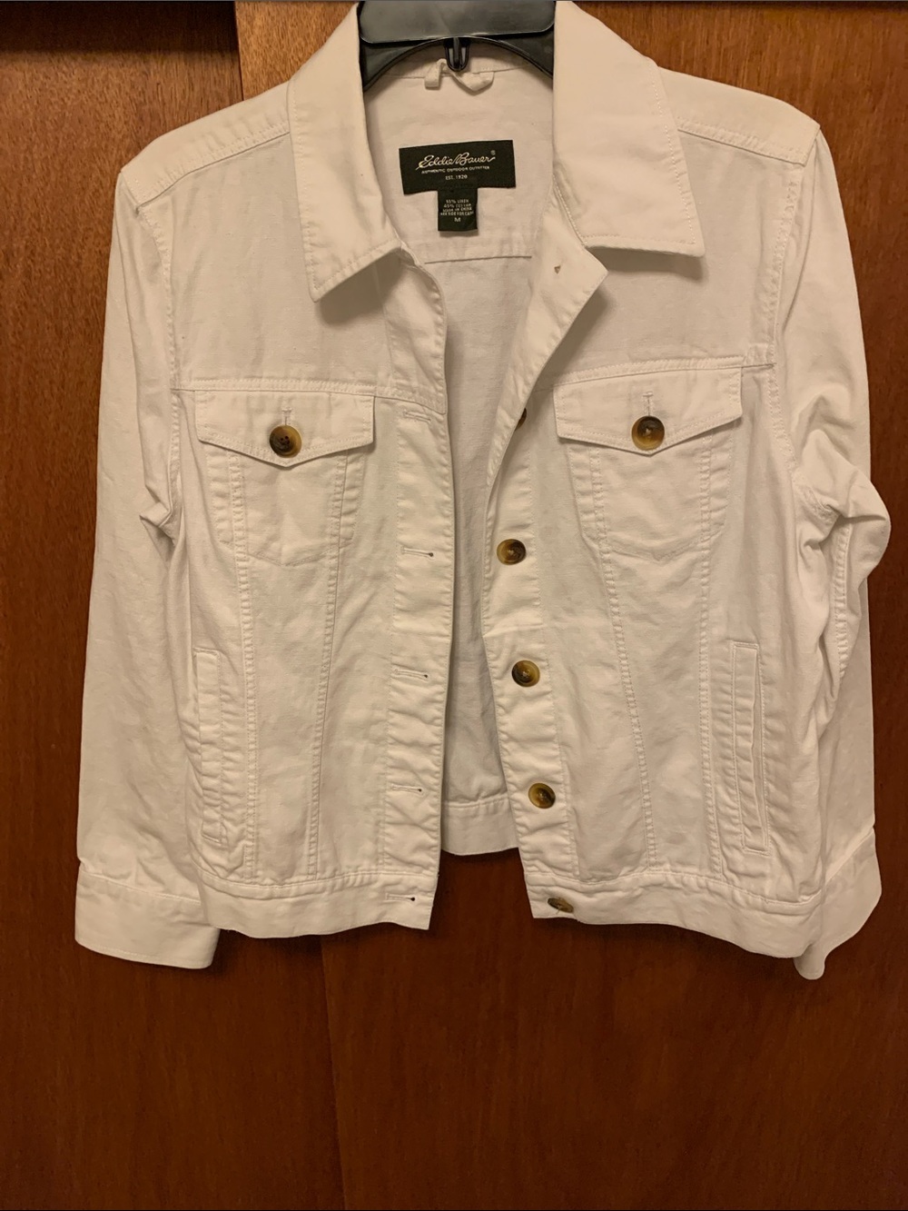 Eddie Bauer White Cotton Button-Front Jean Jacket